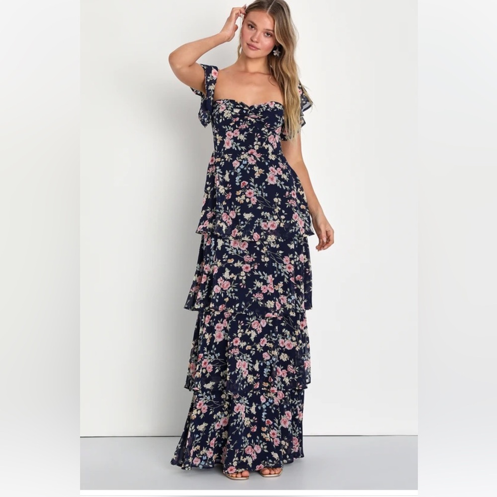Lulu's Floral Flutter Sleeve Maxi Dress